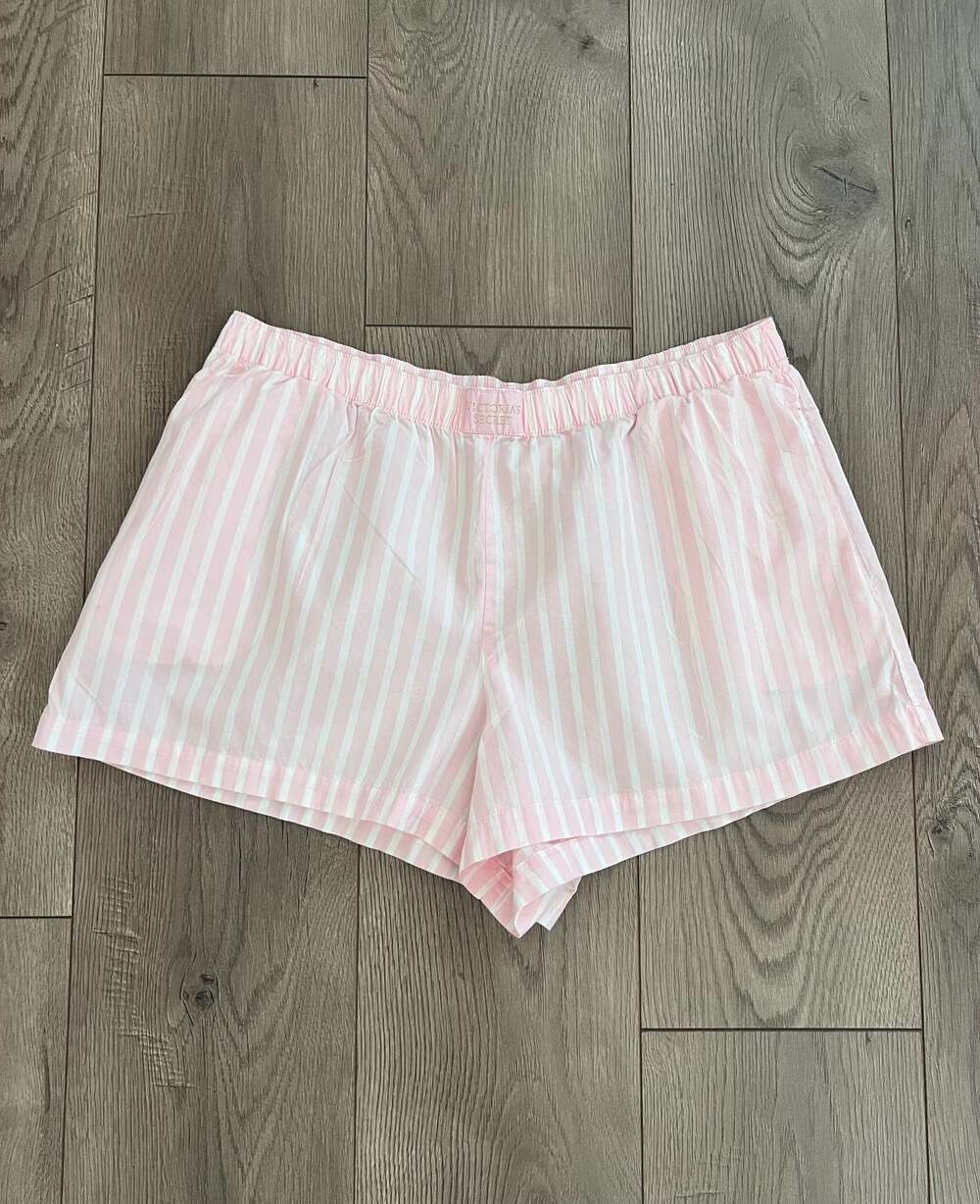 Victoria's Secret Pink and White Striped Cotton Boxer Pajama Shorts